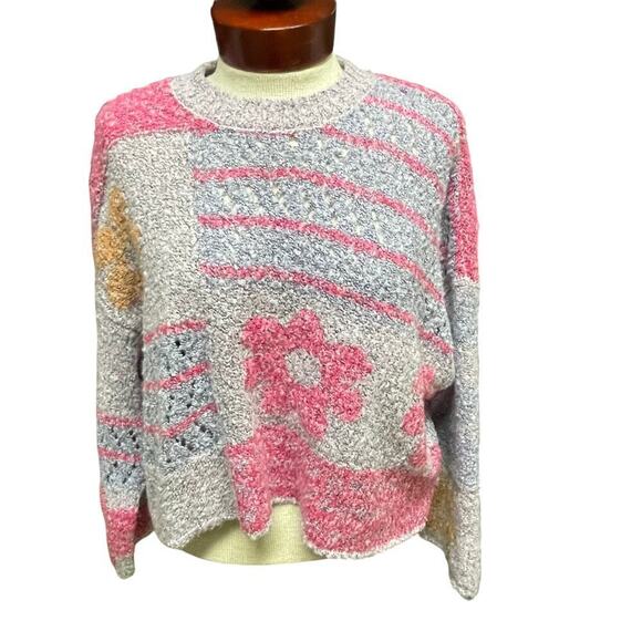 Sincerely Jules Size XS Floral Sweater Cropped Soft Floral Boxy Loose Fit Chunky - Picture 1 of 5